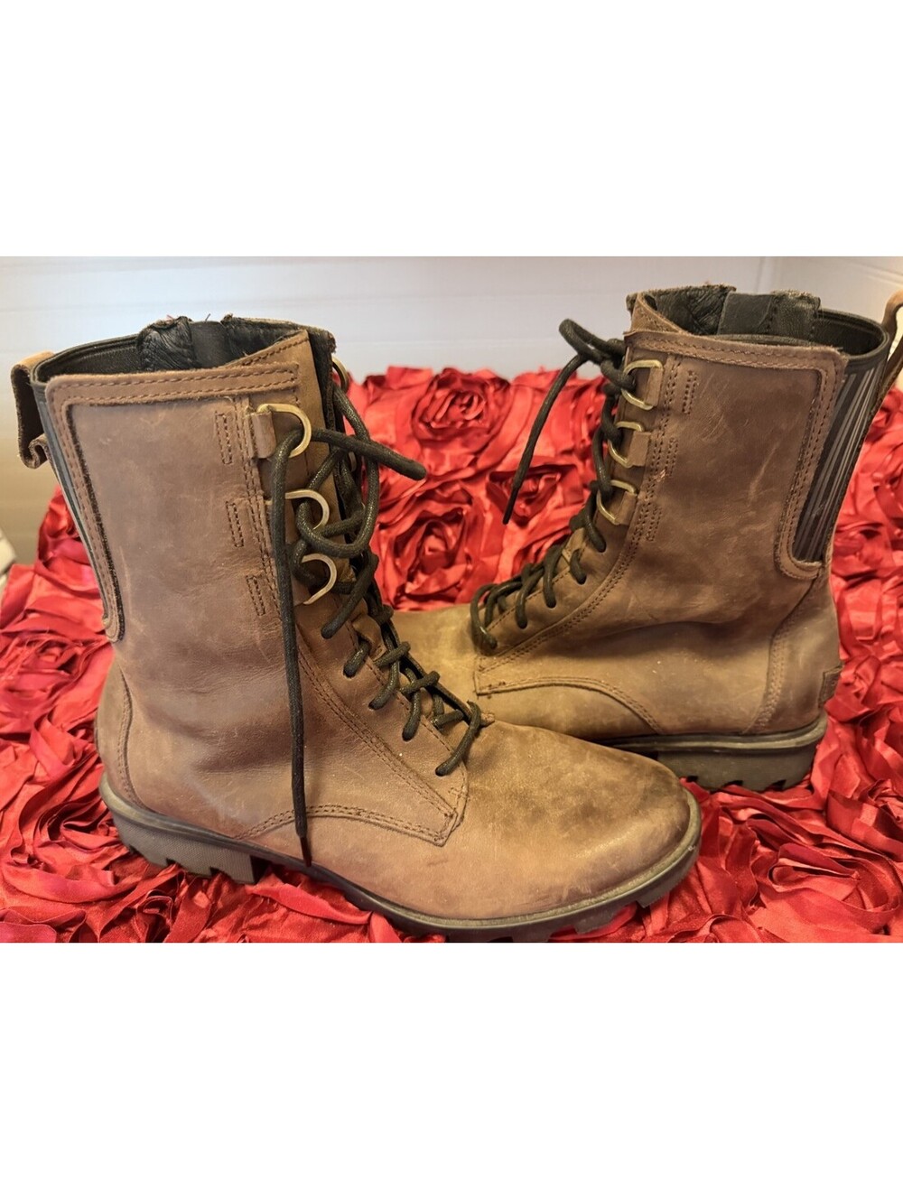 Sorel Phoenix Lace Waterproof Leather Combat Boots Brown Size 10.5 Excellent